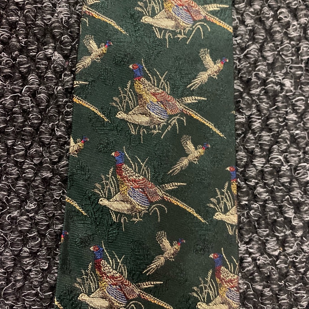 Vintage Polo Ralph Lauren Army Green/Purple Pheasant Embroidery Classic Necktie